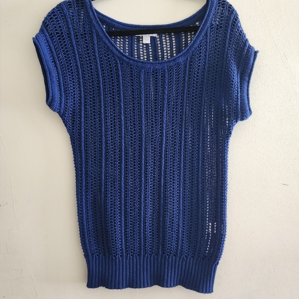 New York & Co. Cotton/ Linen Royal Blue Knit Sweater Size X-Small